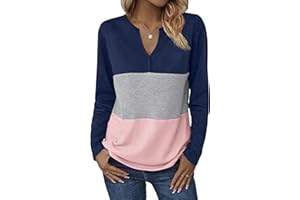Zeagoo Womens Waffle Knit Tunic Shirts Color Block Tunics Long Sleeve Tops V Neck T-Shirt Casual Basic Tees