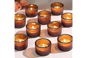 Lanttu Tealight Candle Holder Set of 12, Amber Small Votive Candle Holders for Table Centerpiece,Glass Tea Light Candles Holder for Party&Home,Wedding Decor