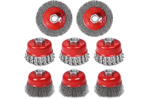 DINGBAAYEE 8Pack Wire Wheel Cup Brush Set, 3&4 Inch Twisted Knotted & Coarse Crimped Wire Wheel Brush for 4 1/2 Angle Grinders, 5/8 -11 Inch Threaded Arbor, Heavy Cleaning Rust Stripping Abrasive