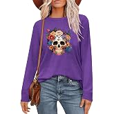Dia De Los Muertos Shirt Women Day of The Dead Tshirts Sugar Skull Tees | Womens Dia De Los Muertos T Shirt Day of The Dead Shirts Sugar Skull Graphic Tee Mexican Long Sleeve Halloween Tops