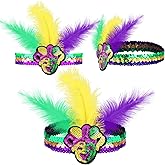 WILLBOND 3 Pcs Mardi Gras Headband Sequins Glitter Hair Band for Masquerade Mask Party 1920s Carnival Party Headwear