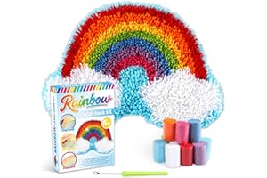 OJUSTBEOK Rainbow Latch Hook Mini Rug Kit Rainbow DIY Craft Kit for Kids Adults Beginners Making Your Own DIY Crochet Carpet Craft Printed Canvas Yarn Rug Hooking Kit Cross Sewing Christmas Gift for Home Decor