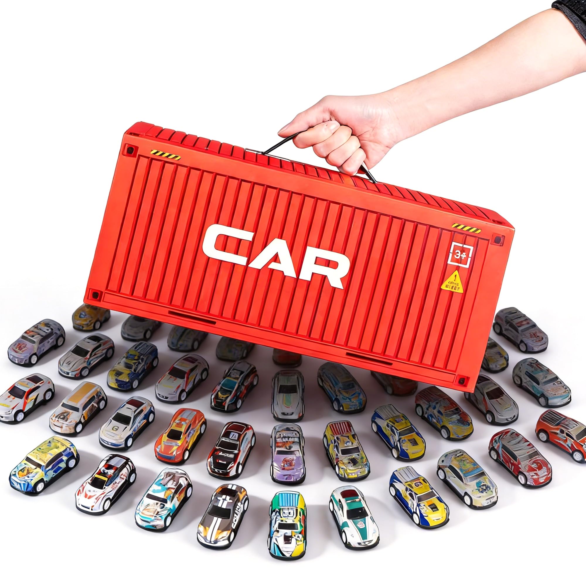 Odetina 48PCS Mini Pull-Back Cars Set, Built-In Garage Storage With Fold-Out Racing Map, Friction-Powered Alloy Vehicles, Collection & Display Container (RED)