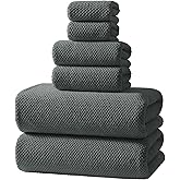 Soft 6 Piece Bath Towels Set, 2 Oversized Large Bath Towel Sheet, 2 Handtowels, 2 Washcloths - Luxury, Highly Absorbent, Quick Dry Bathtowel Collection Lightweight for Bathroom, Hotel & Spa, Dark Grey