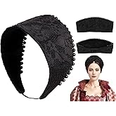 PROCOS Tudor French Hood Anne Pearl Headband Headpiece Elizabethan Headwear Queen Coronet Renaissance Hair Accessory (A-Black1)