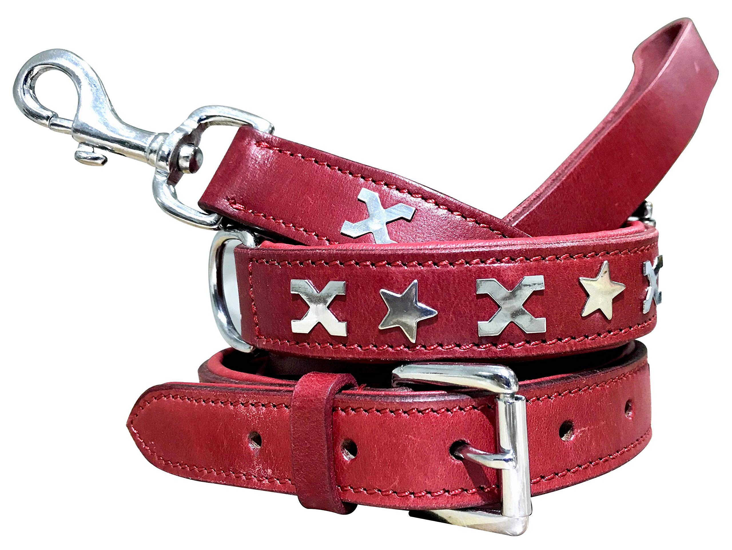 BRADLEY CROMPTON Genuine Leather Matching Pair Dog Collar and Lead Set M