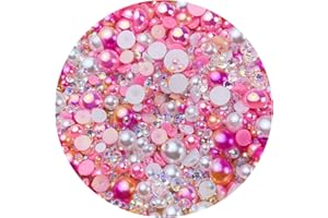 XINHONGO Mix Resin Rhinestones Half Round Pearls,30g Flatback Rhinestones Half Pearl Beads for Crafts Multi Size 3mm-10mm Half Pearl Rhinestone for Bottles,Tumblers,Nail Art,Clothes Shoes (Pink Series)