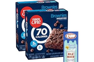 Fiber One Chocolate Fudge Brownies, 6 Count Box (Pack of 2) with By The Cup French Vanilla Milk Mixer