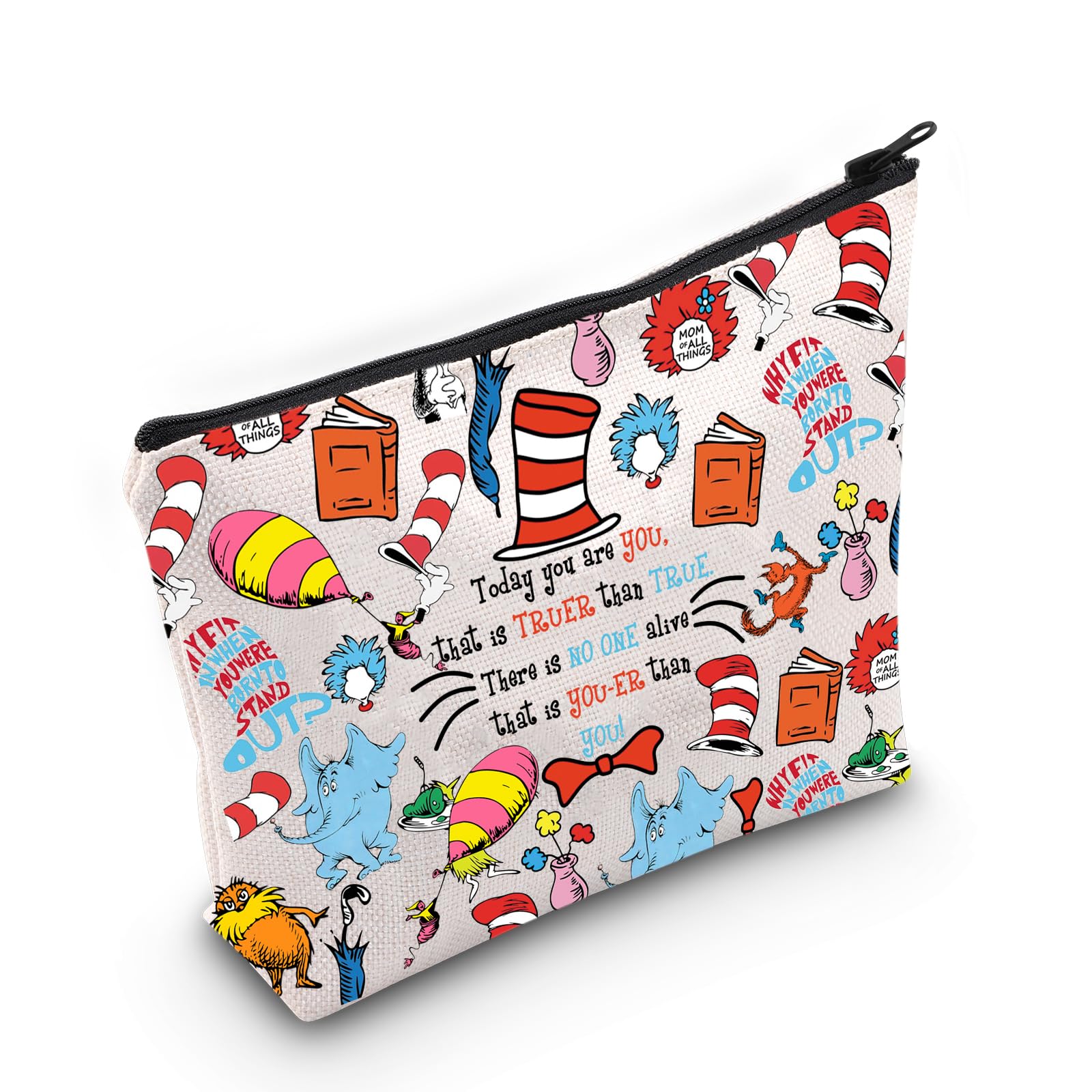 PLITI Dr Seuss Gift Cat in The Hat Gift Today You are You That is Truer Than True Seussical Musical Makeup Bag (truer Than True bagU)