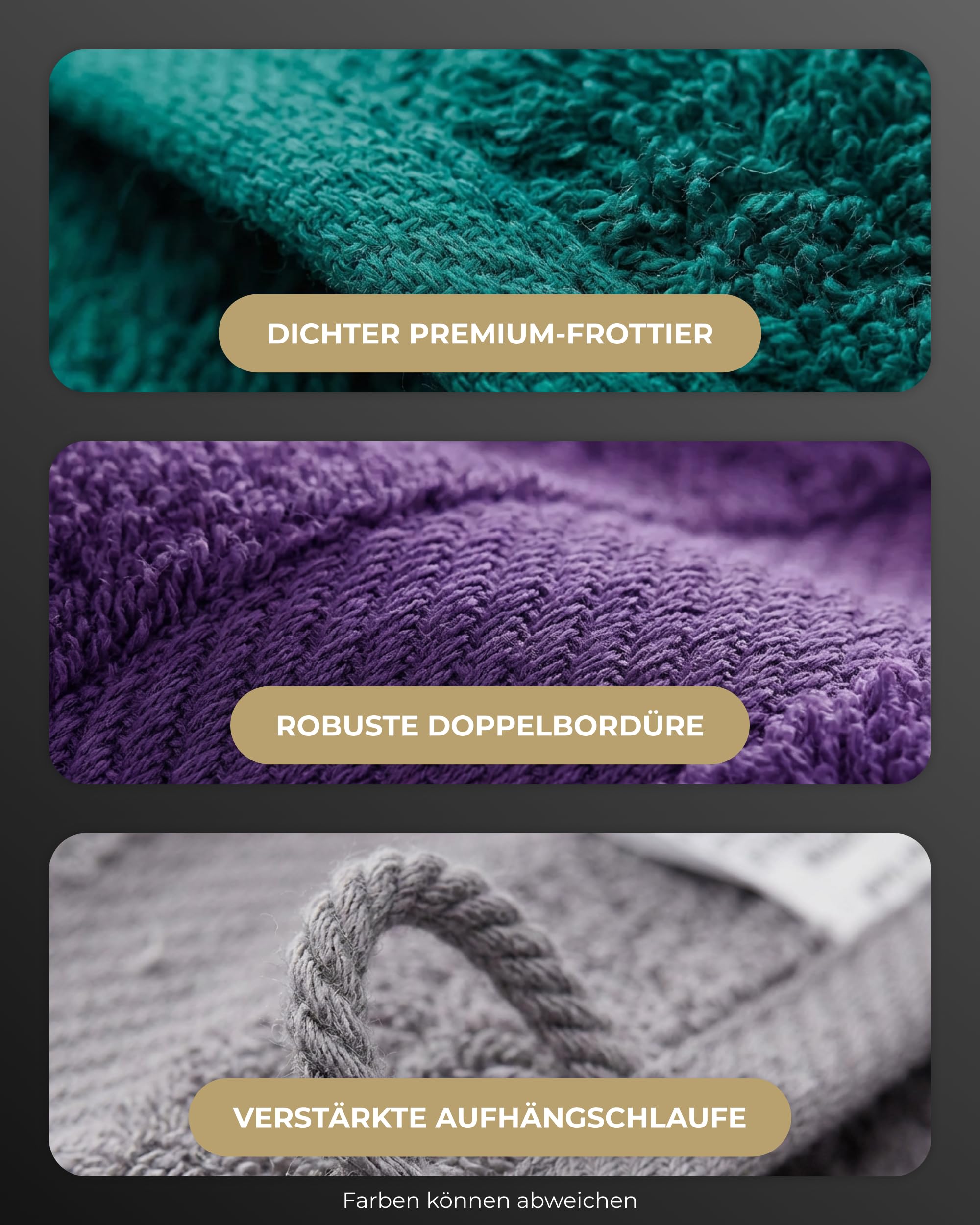 Luckytowel Handtücher Set 50x100 cm – Oeko-TEX Handtuch-Set aus 100% Baumwolle mit 600 g/m² – Frottiertücher mit Aufhängeschlaufe – flauschig & saugstark – Frottee Handtuchset – 10er Pack Anthrazit 3
