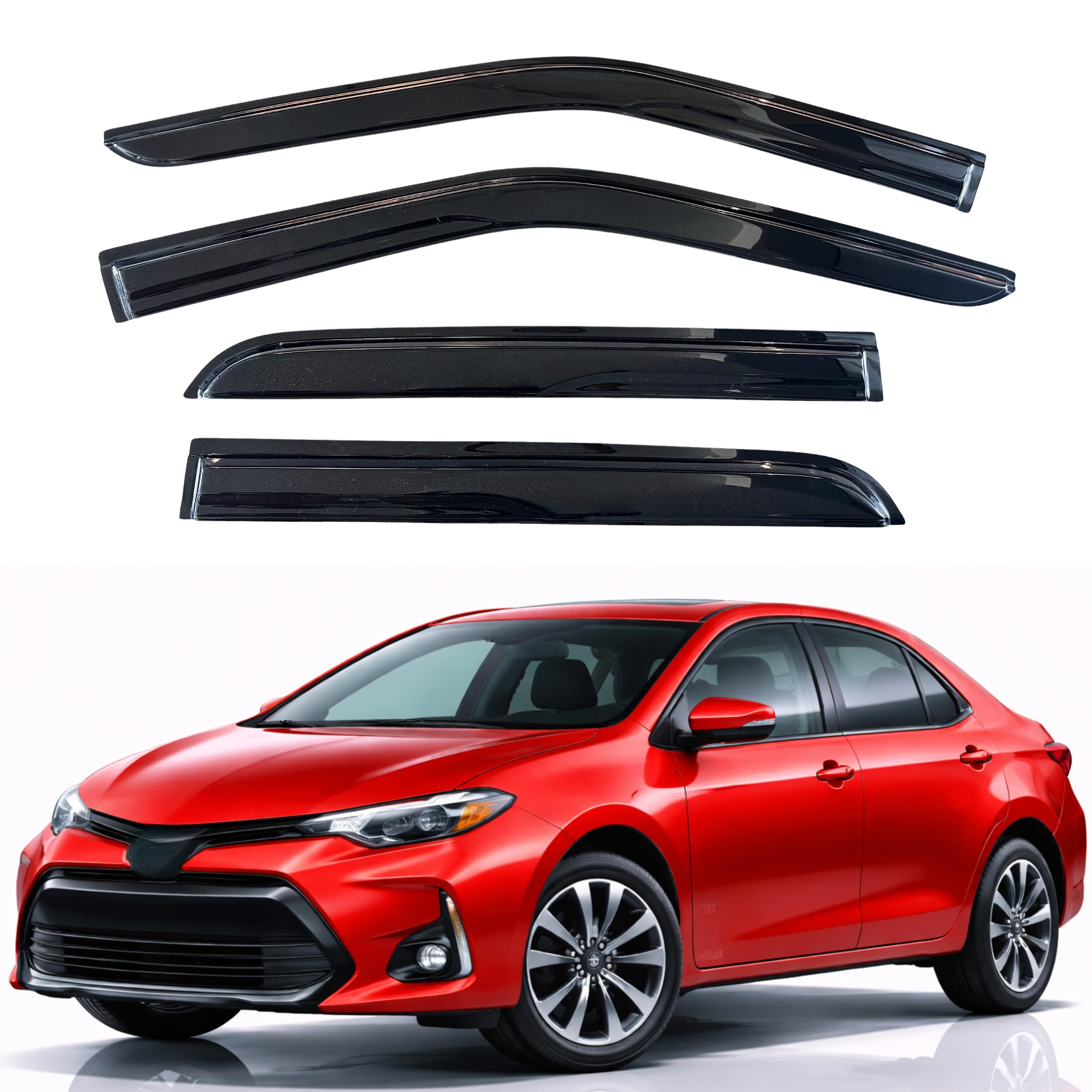 KPY Rain Guards Fit for 2014-2019 Toyota Corolla, Out-Channel Window Visors Vent Wind Deflectors 4PC, Car Accessories for 14-19 Corolla Sedan (Excludes Hatchback)