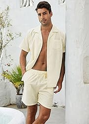 Fenxxxl Linen Sets For Men 2 Pieces Short Sets