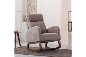 ZEIINPA Modern Accent Rocking Chair, Upholstered Nursery Glider Rocker Chair for Baby, Comfy Armchair with Side Pocket, Living Room Lounge Arm Chair with High Backrest, Light Grey