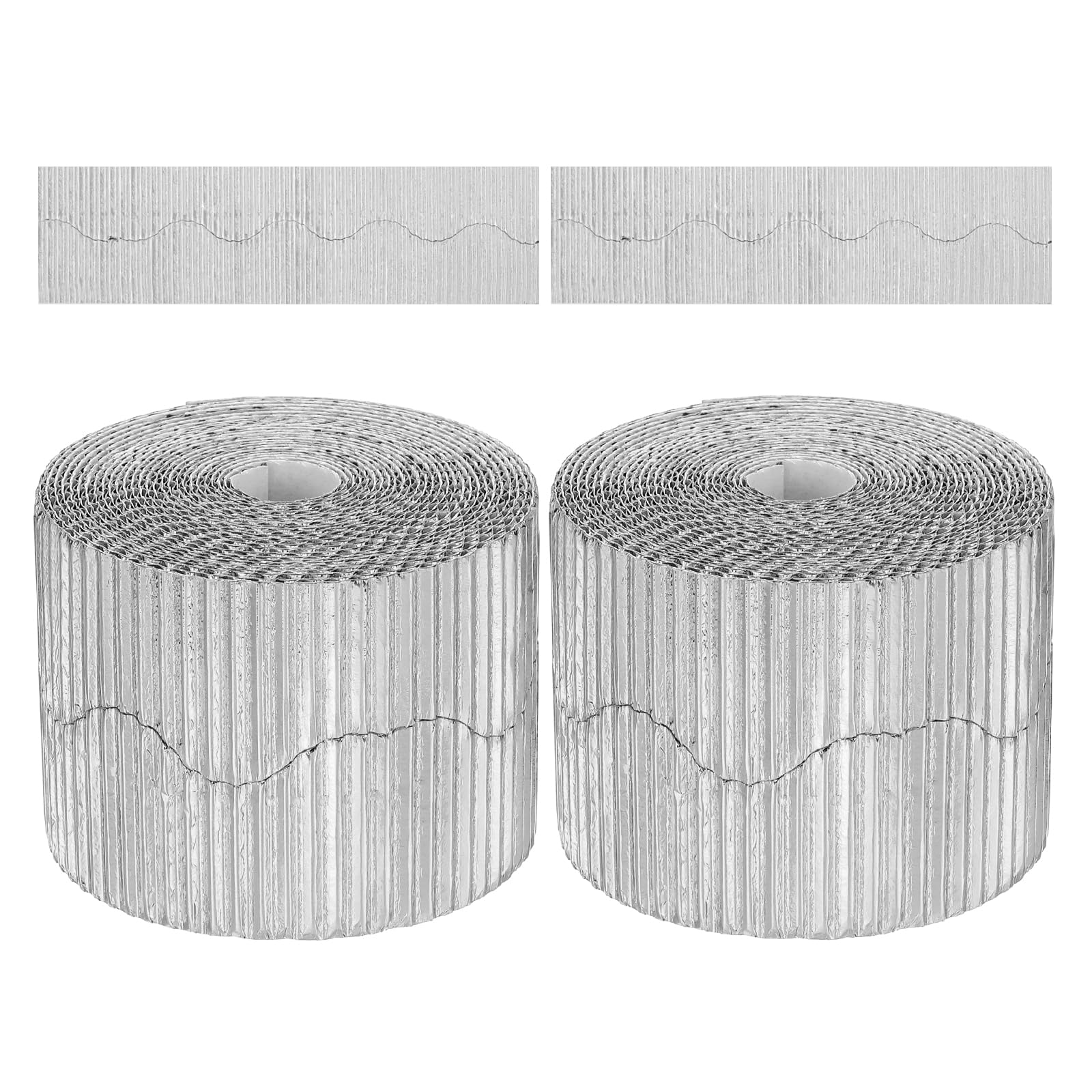 PATIKIL 3.9inch x 78.7ft Bulletin Board Border, Scalloped Trim Paper Corrugated Decorate Border for Locker Classroom Decor Black White Cork Poster Boards, Silver (1mm)