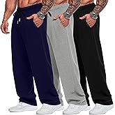 Neer 3 Pack Big and Tall Men's Sweatpants Elastic Waist Wide Leg Open Bottom Pants Athletic Workout Joggers with Pockets