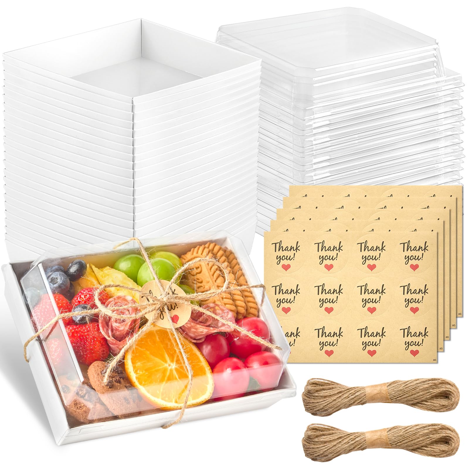 Photo 1 of Kucoele 7 x 5 Inches Charcuterie Boxes with Clear Lids, 50 Pack Disposable Bakery Boxes Dessert Boxes, To Go Food Containers for Pastries, Chocolate Covered Strawberries, Hot Cocoa Bombs (White)
