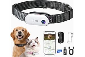 PAWPAWSEN 4K UHD Dog& Cat Pet Camera Collar, Video Recorder with Phone App Live View, Outdoor & Indoor POV Action Cam for Medium-Size and Big Dogs(White - Black Nylon Collar - L, 64g)