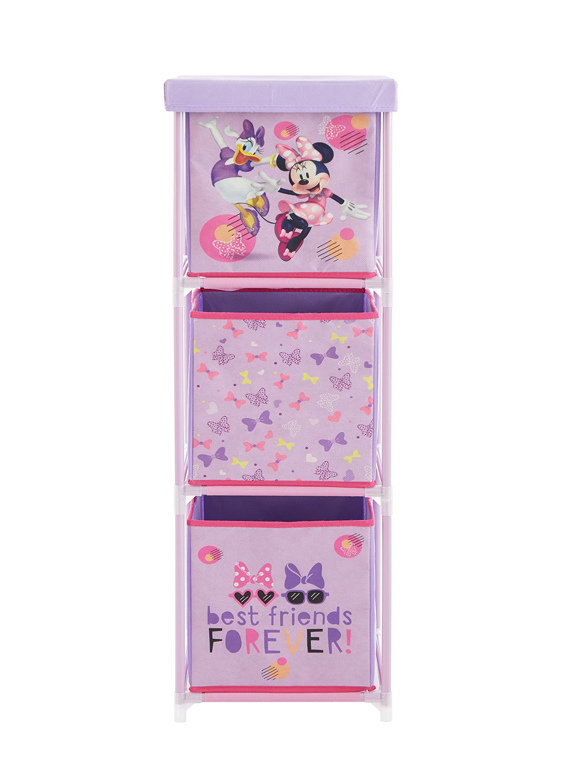 Idea Nuova Disney Minnie Mouse 3 Tier Fabric Storage Organizer with 3 Cubes and Removable Lid