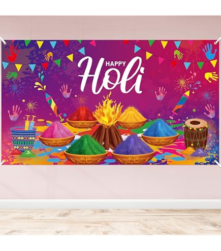 Happy Holi Fotohintergrund – Bunt, 1,8x1,1 M, Polyester, Für Indien-Party, Farbenfest & Fotoshooting
