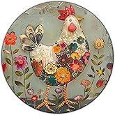 KLHSOF Chicken And Flower Metal Sign Vintage Tin Sign Round Sign Aluminum Sign for Farmhouse Kitchen Outdoor Outside Home Backyard Wall Decor 8 Inch