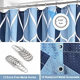 Shower Curtain Geometric Fabric 182x182cm Blue with Metal Hooks view 6