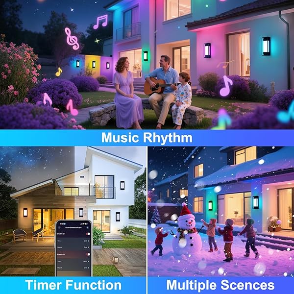 MODERN OUTDOOR WALL LIGHTS, 1500 LM SMART LED PORCH LIGHTS WITH 47 SCENE MODES, RGBCW EXTERIOR LIGHTING SCONCE, IP65 WATERPROOF, DIY COLOR EFFECTS FOR PATIO CHRISTMAS DECOR 1 PACK