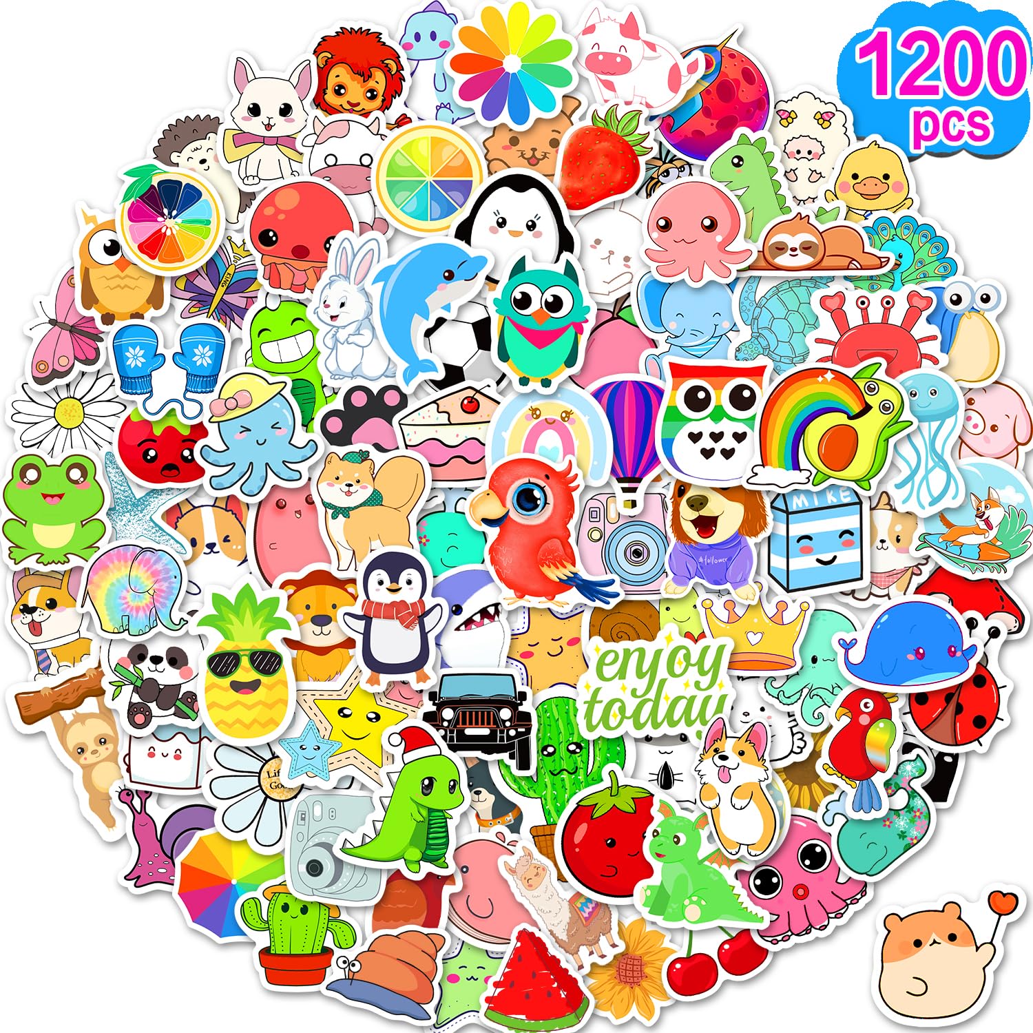 Photo 1 of Apakkai 1200 Pcs Cute Water Bottle Stickers, Kawaii Vinyl Phone Laptop Skateboard Animal Waterproof Sticker Packs for Boys Girls Teacher