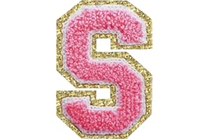 LYVUR Letter Patches Iron on 3Pcs Chenille Letters for Jackets Varsity Letters Patches Letterman Glitter Patches Iron on Letter Rose S
