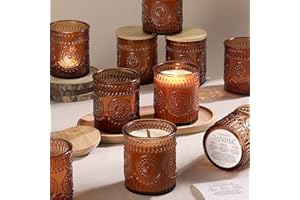 DARJEN 10 Pack Amber Candle Jars for Making Candles- 7.5 OZ Empty Glass Candle Making Jars with Bamboo Lids and Labels, Candle Making Supplies Candle Containers for Home DIY