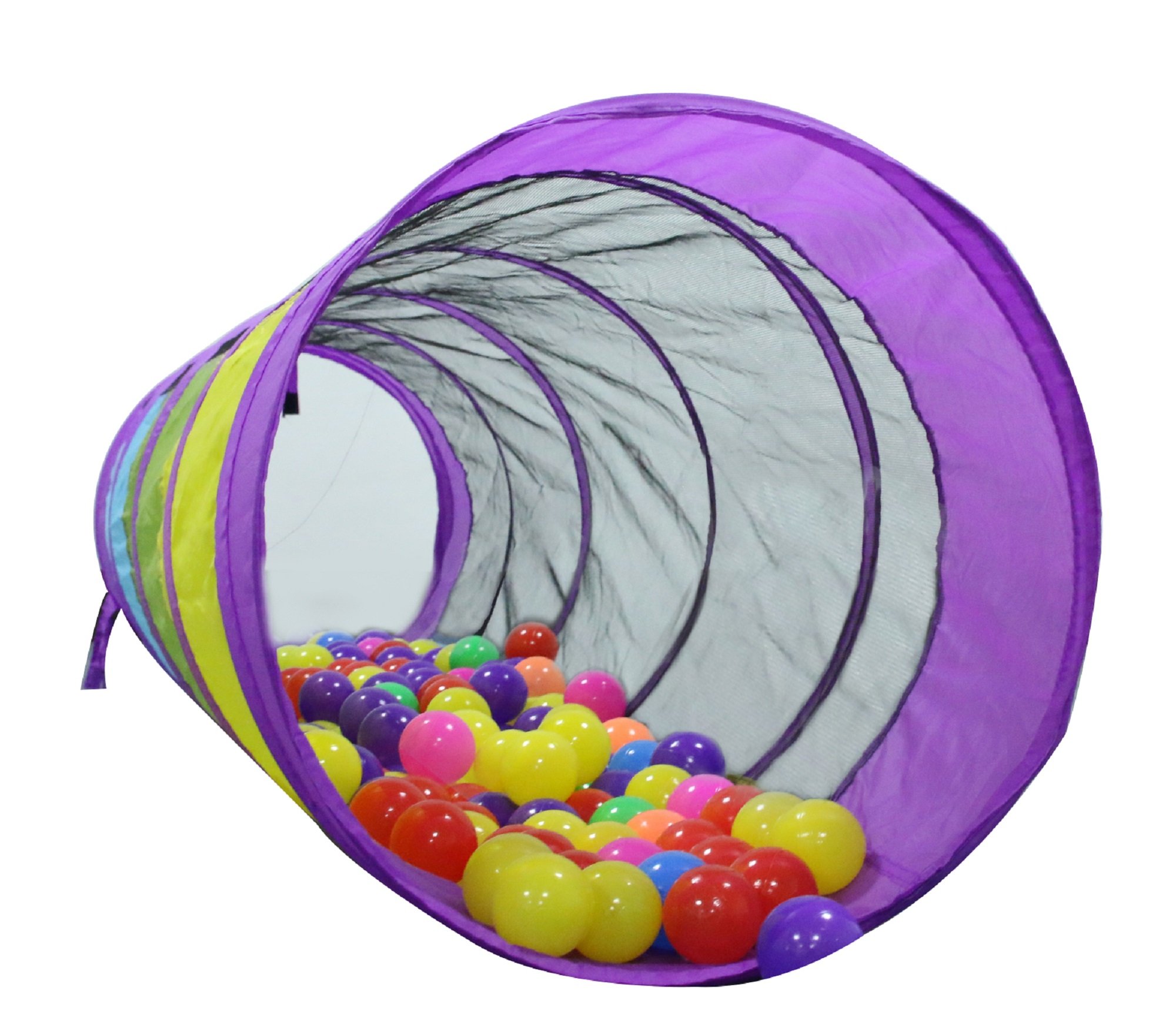 Kiddey Multicolored Play Tunnel for Kids (6’) – Crawl and Explore Tent, with See Through Mesh Sides, Promotes Healthy Fitness, Early Learning, and Muscle Development – Balls NOT Included ( 2 Pack)