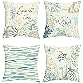 Joymaison Summer Sea Turtle Throw Pillow Covers 18x18 Inch Set of 4 Ocean Seashell Coral Starfish Cushion Covers Home Decor for Couch Cushion Cases