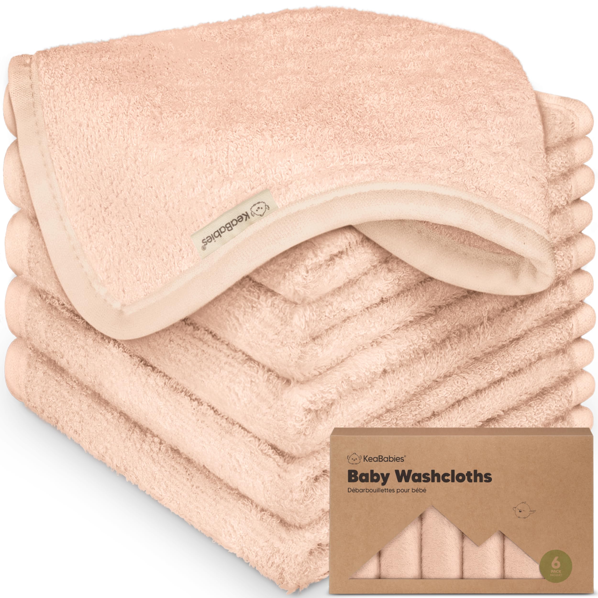 Photo 1 of 6-Pack Soft Baby Washcloths, Viscose from Bamboo - Kids, Newborn Bath Towels, Infant Shower, Toddler Reusable Face Towel, Gentle on Skin, Face Wash Cloths for Babies, 10x10 (Peachy)