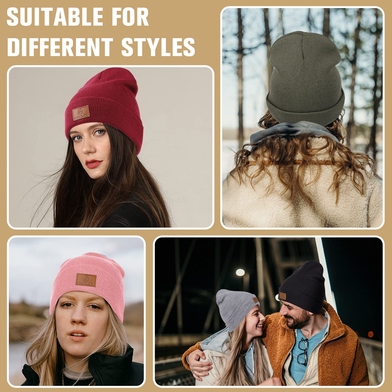 HAMUNI Beanie Mütze für Herren Damen, Klassische Wintermützen Bequem Atmungsaktiv Weich Acryl Beanie Hat Strickmütze Vintage Einfarbig Strick Bündchen Beanies Unisex 7