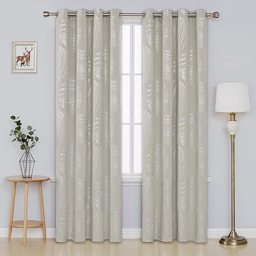 Amazon Com Deconovo Foil Print Room Darkening Drapes Blackout