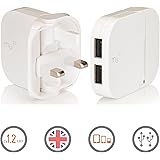 Portable Charger by Mu | British Duo Charger | Universal Adapter iPhone Charger for All Smart Phones and Tablets | 2 x 1.2Amp Dual USB ports in White
