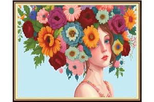 Redxing Stamped Cross Stitch Kits Embroidery kit for Beginners Adults Full Range of Embroidery Patterns Starter Kits DIY Printed Cross Stitch Kits Needlepoint Kits 11CT-Flower Girl 15.7x19.7 inch