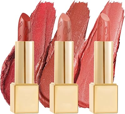 Oulac Metallic Shine Lipstick Set Orange Coral Full Coverage Vegan Cruelty-Free