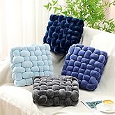 Wenqik 4 Pcs Square Knot Pillows Knotted Plush Soft Throws Accent Pillows Cushion Decoration for Home Sofa Bed Couch Room Winter Decor, 12'' x 13''(Light Blue, Navy, Dark Gray, Blue)