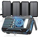 SOARAISE Solar Charger Power Bank - 48000mAh Wireless Portable Charger Built-in 4 Cables and 4 Solar Panels, PD QC 3.0 Fast Charging USB C Battery Pack with Flashlight for Camping Travel (Blue)