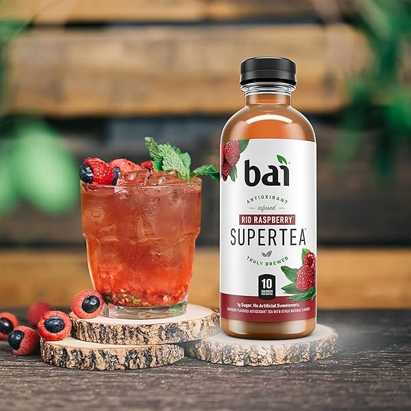 BAI ICED TEA, RIO RASPBERRY, ANTIOXIDANT INFUSED SUPERTEA, CRAFTED WITH REAL TEA (BLACK TEA, WHITE TEA), 18 FL OZ (PACK OF 12)