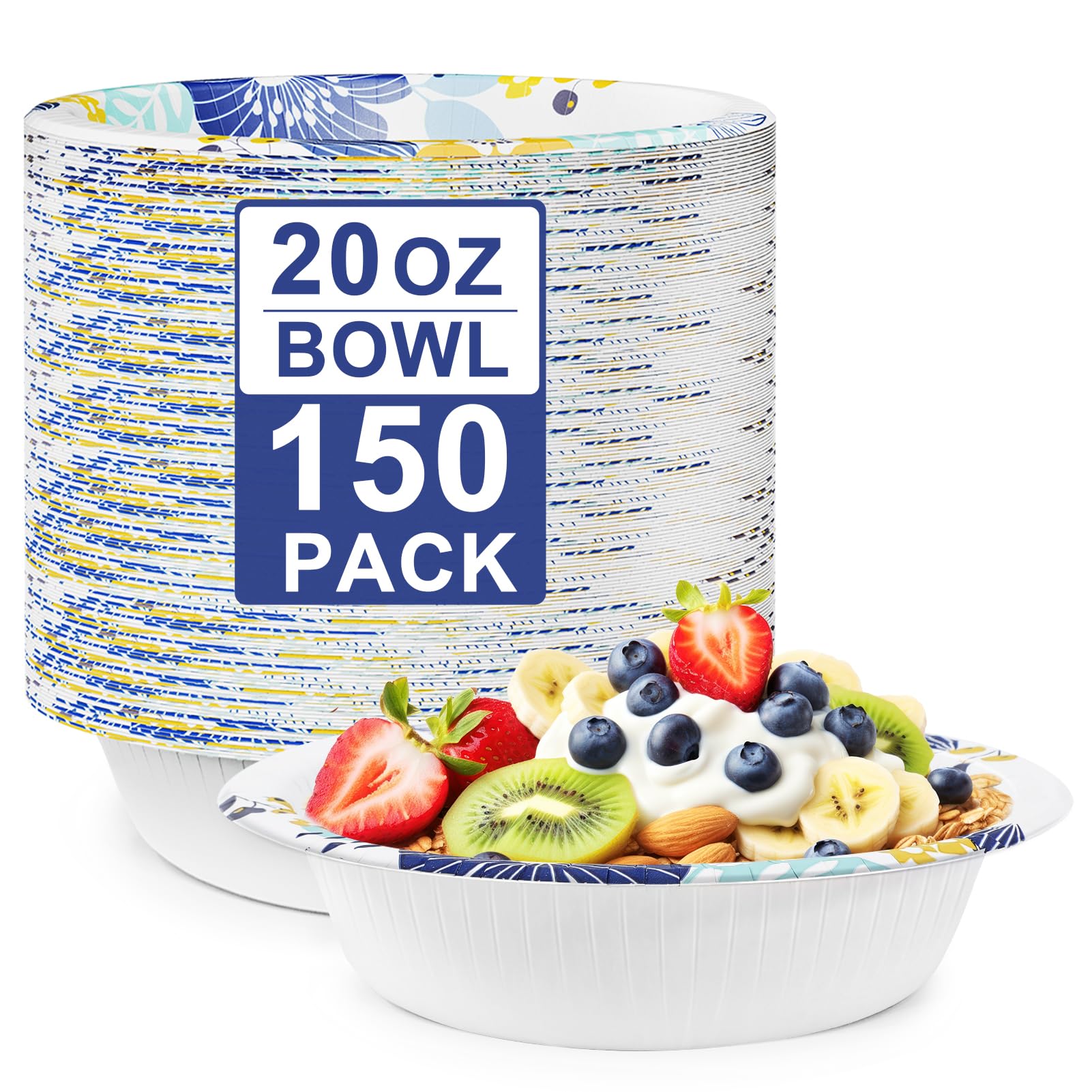 Photo 1 of 150 Packs Paper Bowls, 20 oz Disposable Bowls, Heavy Duty Paper Bowl for Hot Soup and Salad, Bulk Bowls for Party and Picnics