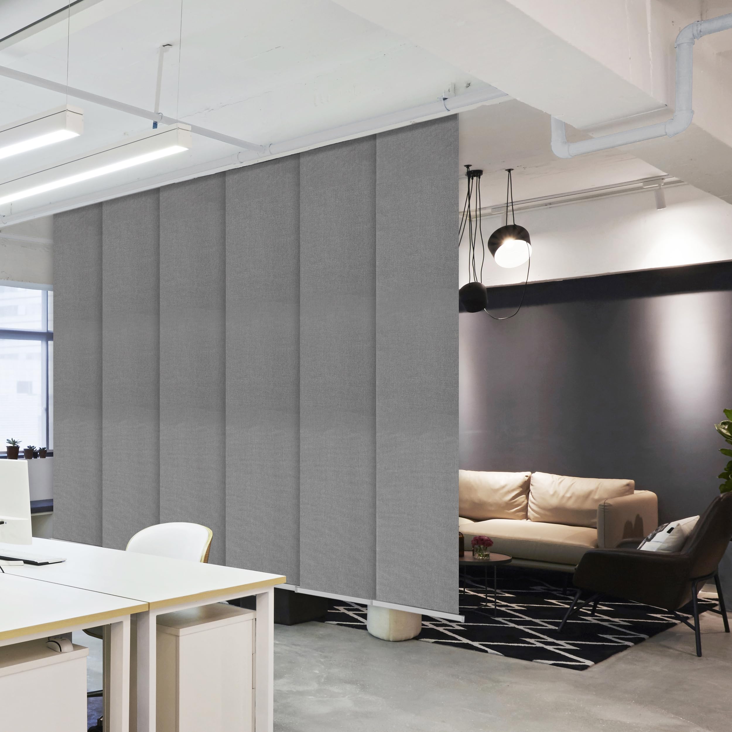 Photo 1 of ***FACTORY SEALED***
Woven Gray 6-Panel Single Rail Panel Track Extendable 48"-84" W x 91.4" H, Panel Width 15.75"