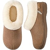 EverFoams Women's Microsuede Cozy Memory Foam Winter Slippers with Fuzzy Faux Fur Collar and Indoor Outdoor Rubber Sole