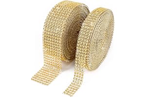 BTSD-home 20Yards Rhinestone Ribbon Roll Diamond Ribbon for Crafts, Cake, Birthday Decorations, Wedding, Baby Shower Event and Arts 2 Rolls (Gold)