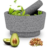 Mortar and Pestle - Unpolished Granite Bowl Grind Spices, Family Day Avocado Sauce Mortar and Pestle 7.1 Inch 5.5 Cup Molcajete Mexican Mortar Manual Stone Grinder