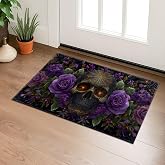 SIMFEP Gothic Skull Indoor Door Mat, Purple Roses Halloween Welcome 29.5