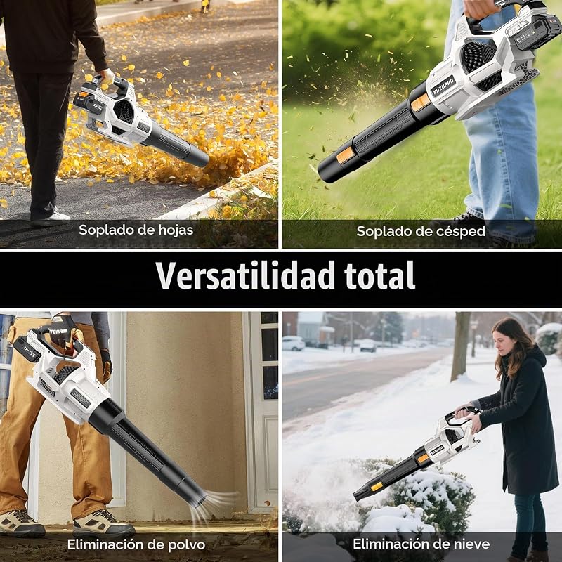 Soplador de Hojas a Batería KUZUPRO, 21 V, 2 Baterías de 4,0 Ah