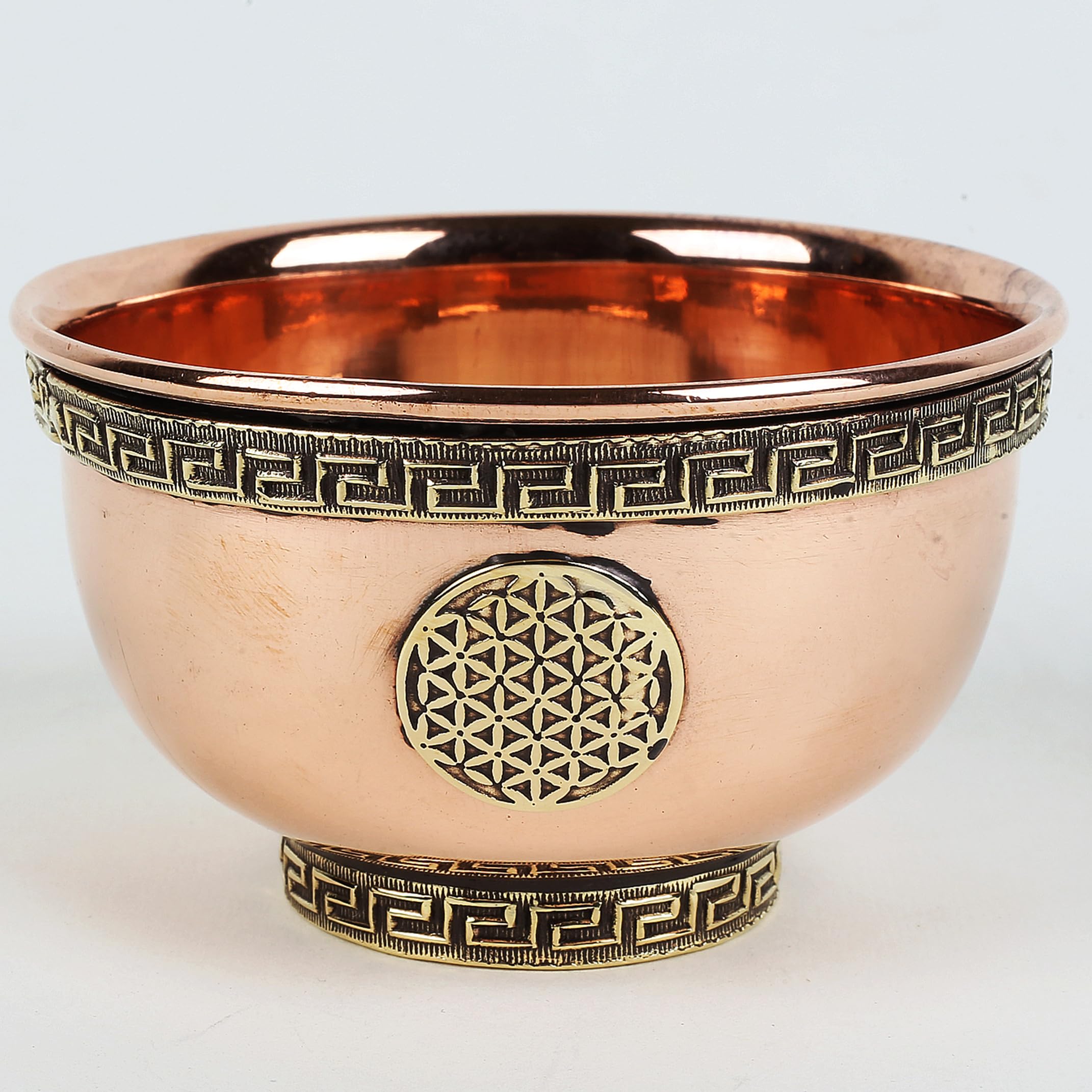 Indian Consigners Small Altar Witchcraft Serving, Offering or Smudging Copper Spiritual Holy Bowl (Flower of Life), (ICCB)