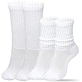 Tucnoeu Womens White Crew Socks, Cotton Retro Casual Scrunched Tube Sock White Scrunch Socks