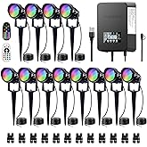 SUNVIE 12 Pack RGBW Color Changing Landscape Lights with 300W Low Voltage Landscape Transformer 12-24V LED Landscape Lighting Kit Waterproof Multicolor Spotlights for Christmas House Yard Tree Garden